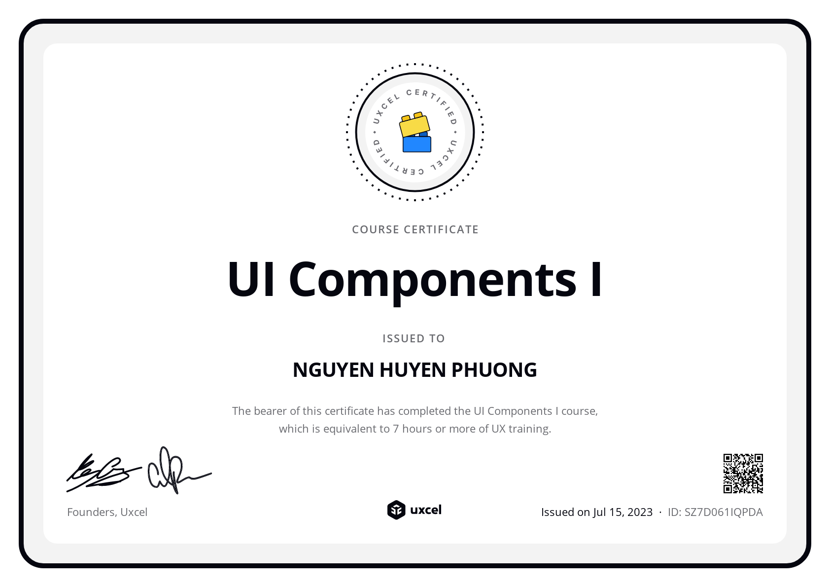 NGUYEN HUYEN PHUONG's certificate